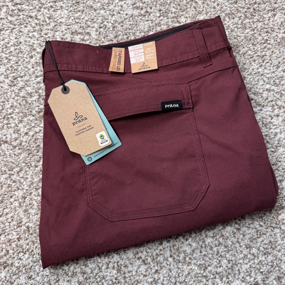 PrAna 42x34 Stretch Zion Slim Fit Tapered Leg Cargo Pants‎ Cacao Red Performance
